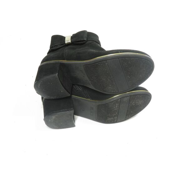 Children’s Place Faux Black Suede Dress Ankle Booties Zip Bow Heel Girls 12 - Picture 8 of 9